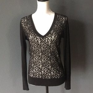 Ann Taylor Lace Front Sweater